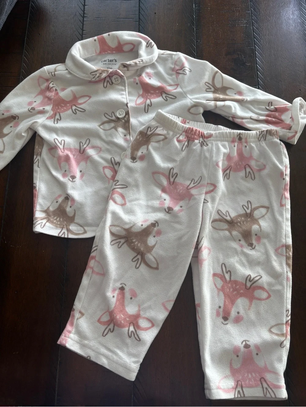 Carter's Cream Fleece Pajama Set with Pink & Brown Deer Print